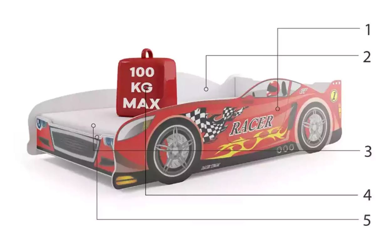 Komponenten für Kinderbett Cars, 80x160, mit Matratze, rot Komponenten für Kinderbett Cars, 80x160, mit Matratze, rot