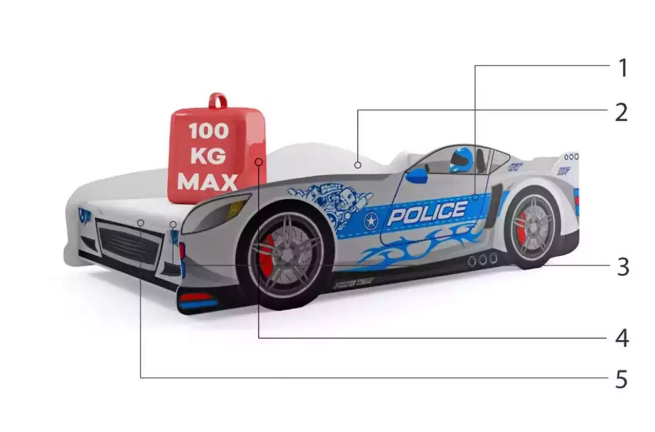 Komponenten für Kinderbett Cars, 80x160, mit Matratze, silber Komponenten für Kinderbett Cars, 80x160, mit Matratze, silber