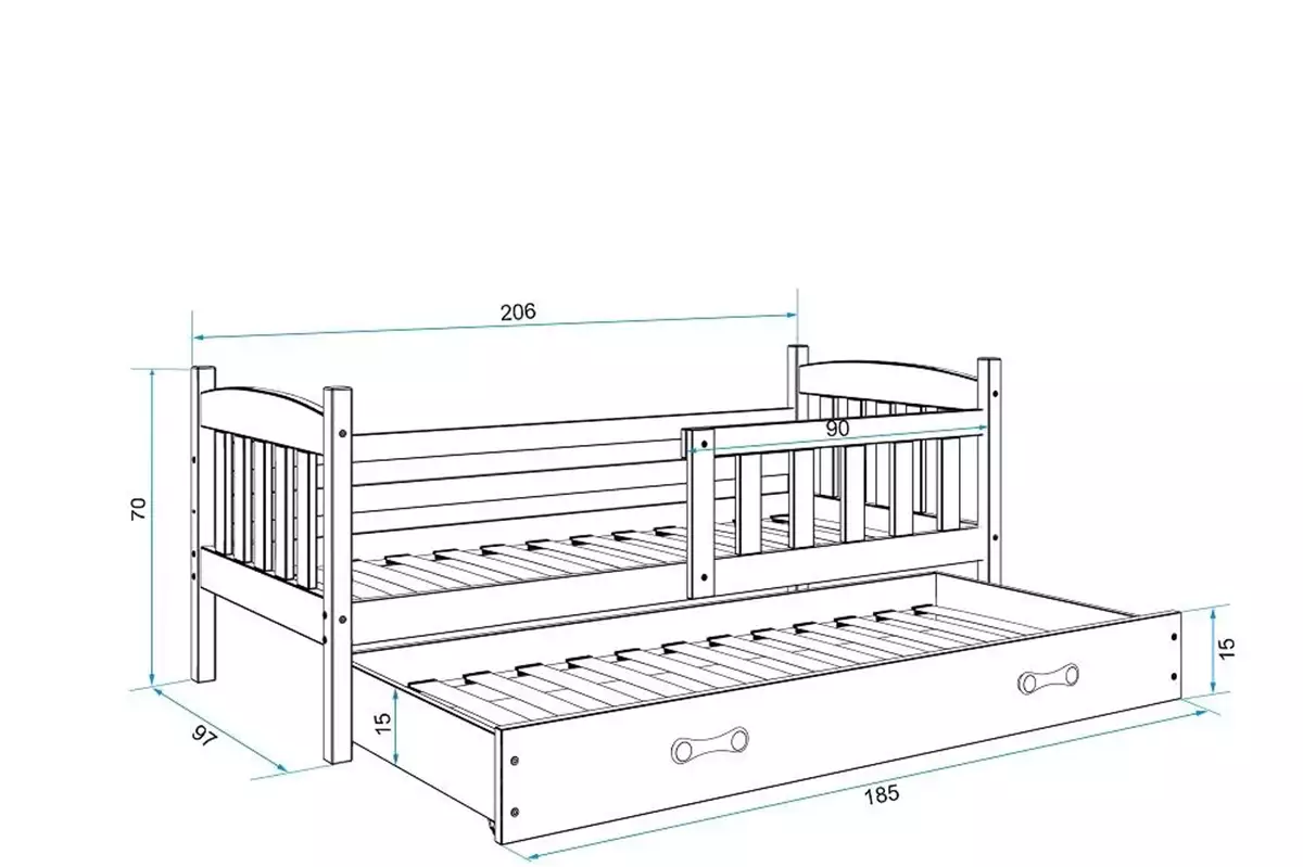Abmessungen und Spezifikationen für Ausziehbett für Jugendliche Jakob, 90x200, mit Schublade, grau/weiß Abmessungen und Spezifikationen für Ausziehbett für Jugendliche Jakob, 90x200, mit Schublade, grau/weiß