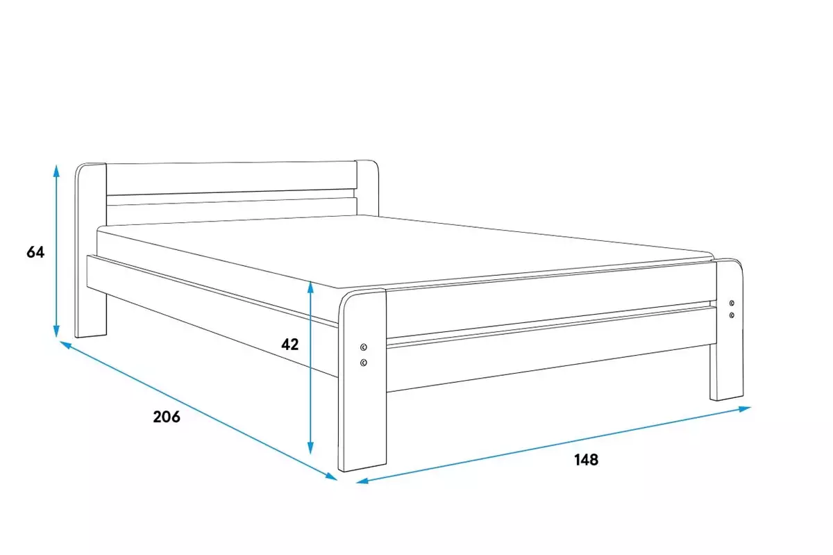 Abmessungen und Spezifikationen für Doppelbett Dallas, 140x200, weiß Abmessungen und Spezifikationen für Doppelbett Dallas, 140x200, weiß