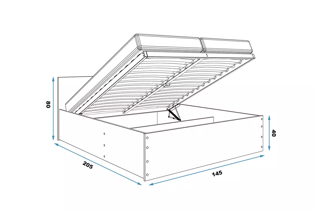 Abmessungen und Spezifikationen für Doppelbett Panamax, 140x200, mit Stauraum, weiß Abmessungen und Spezifikationen für Doppelbett Panamax, 140x200, mit Stauraum, weiß