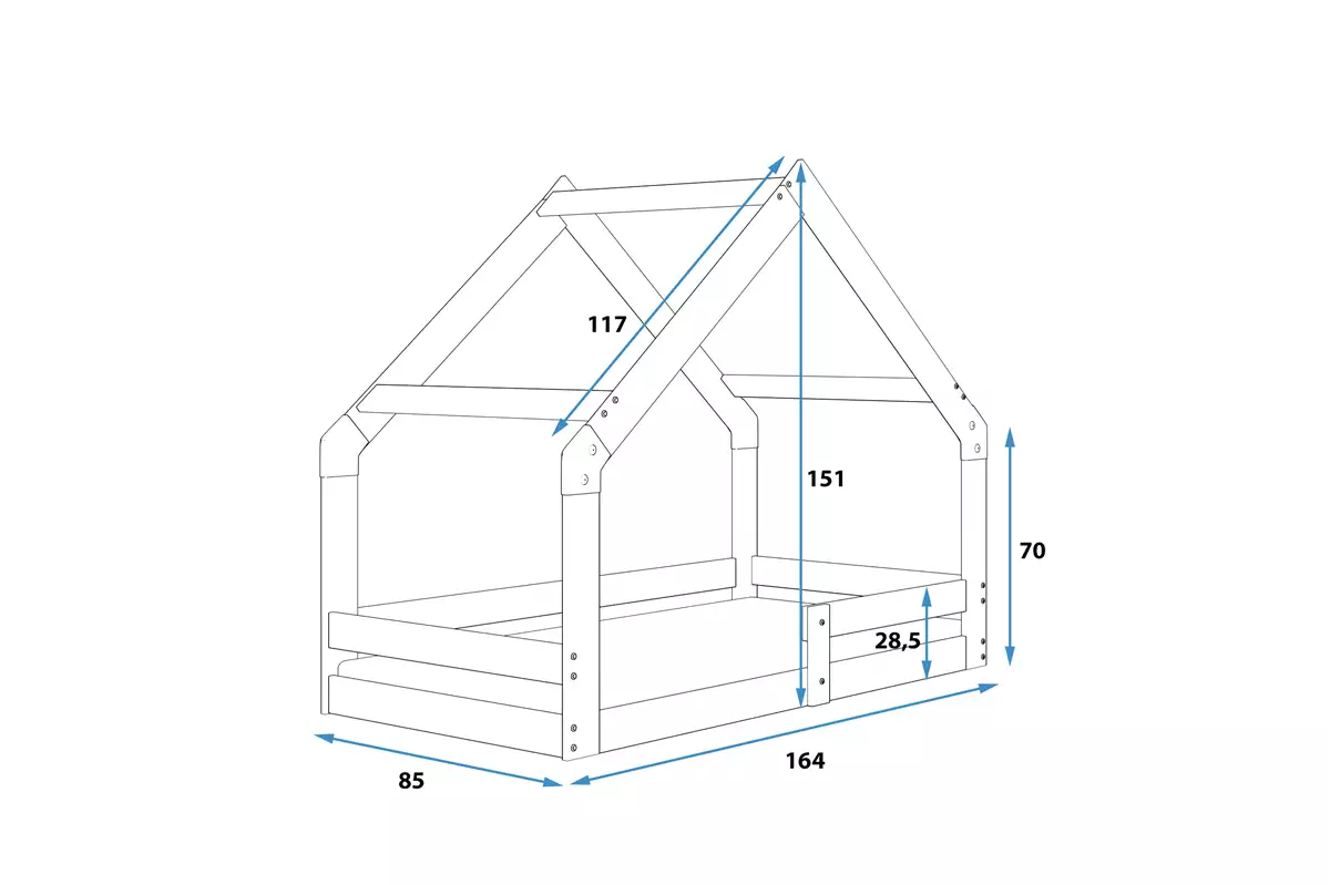 Abmessungen und Spezifikationen für Hausbett für Kinder, 80x160, naturholz Abmessungen und Spezifikationen für Hausbett für Kinder, 80x160, naturholz