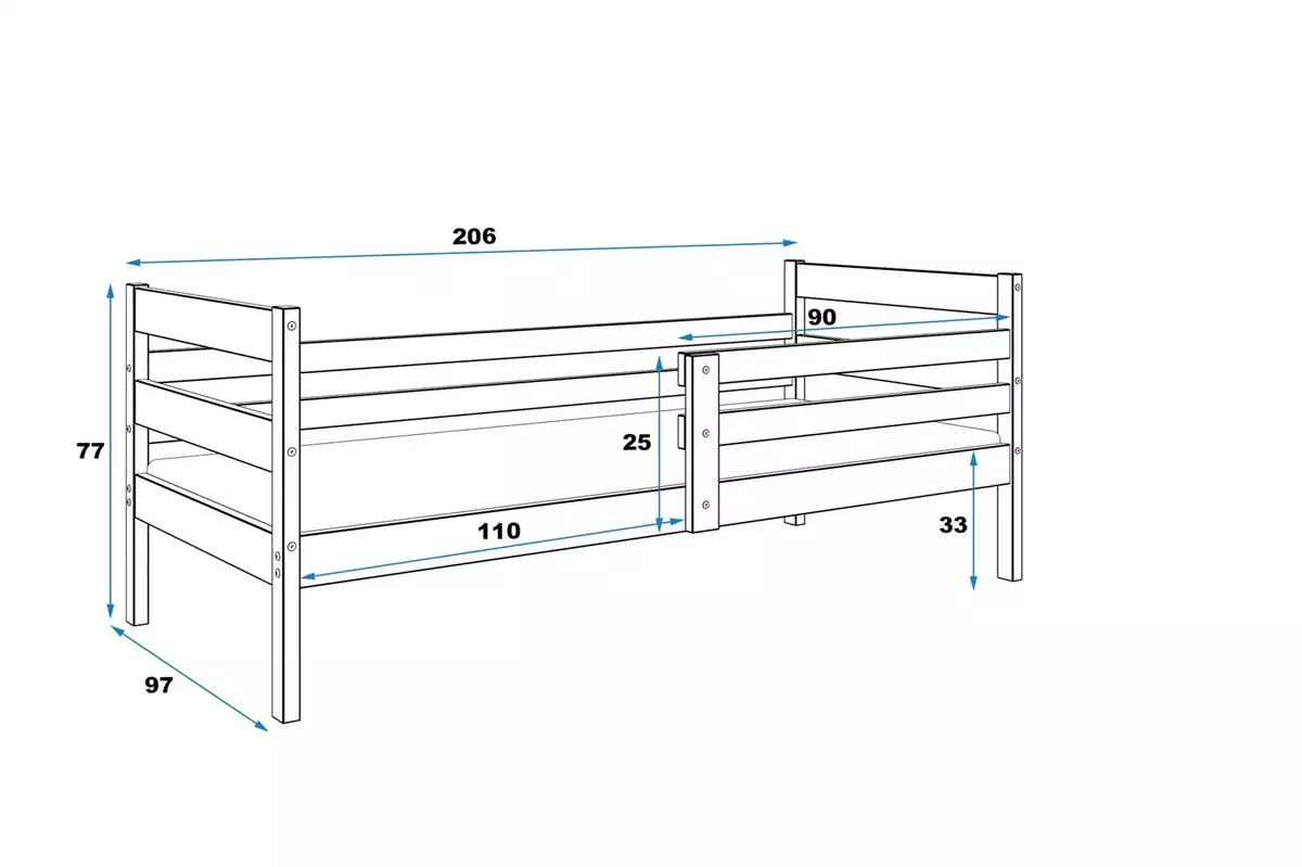 Abmessungen und Spezifikationen für Jugendbett Erik, 90x200, mit Matratze, grau Abmessungen und Spezifikationen für Jugendbett Erik, 90x200, mit Matratze, grau