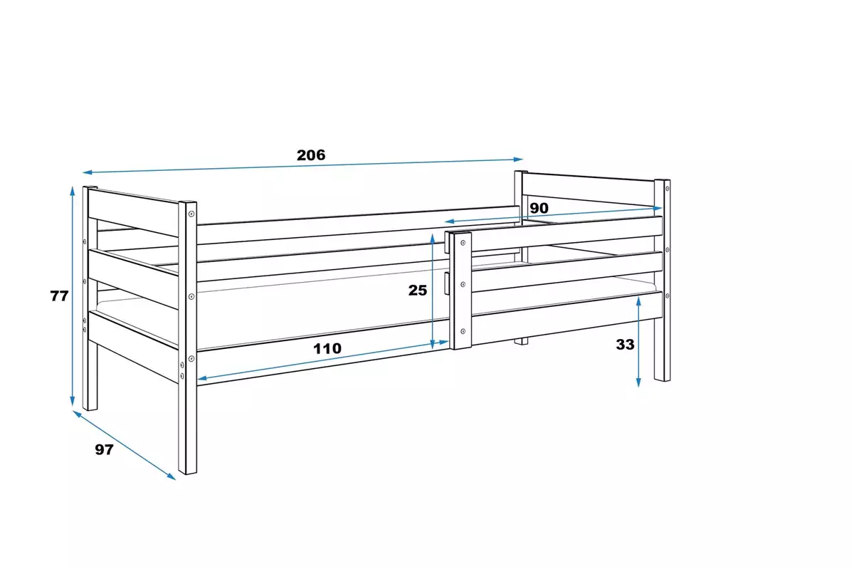 Abmessungen und Spezifikationen für Jugendbett Erik, 90x200, mit Matratze, weiß Abmessungen und Spezifikationen für Jugendbett Erik, 90x200, mit Matratze, weiß