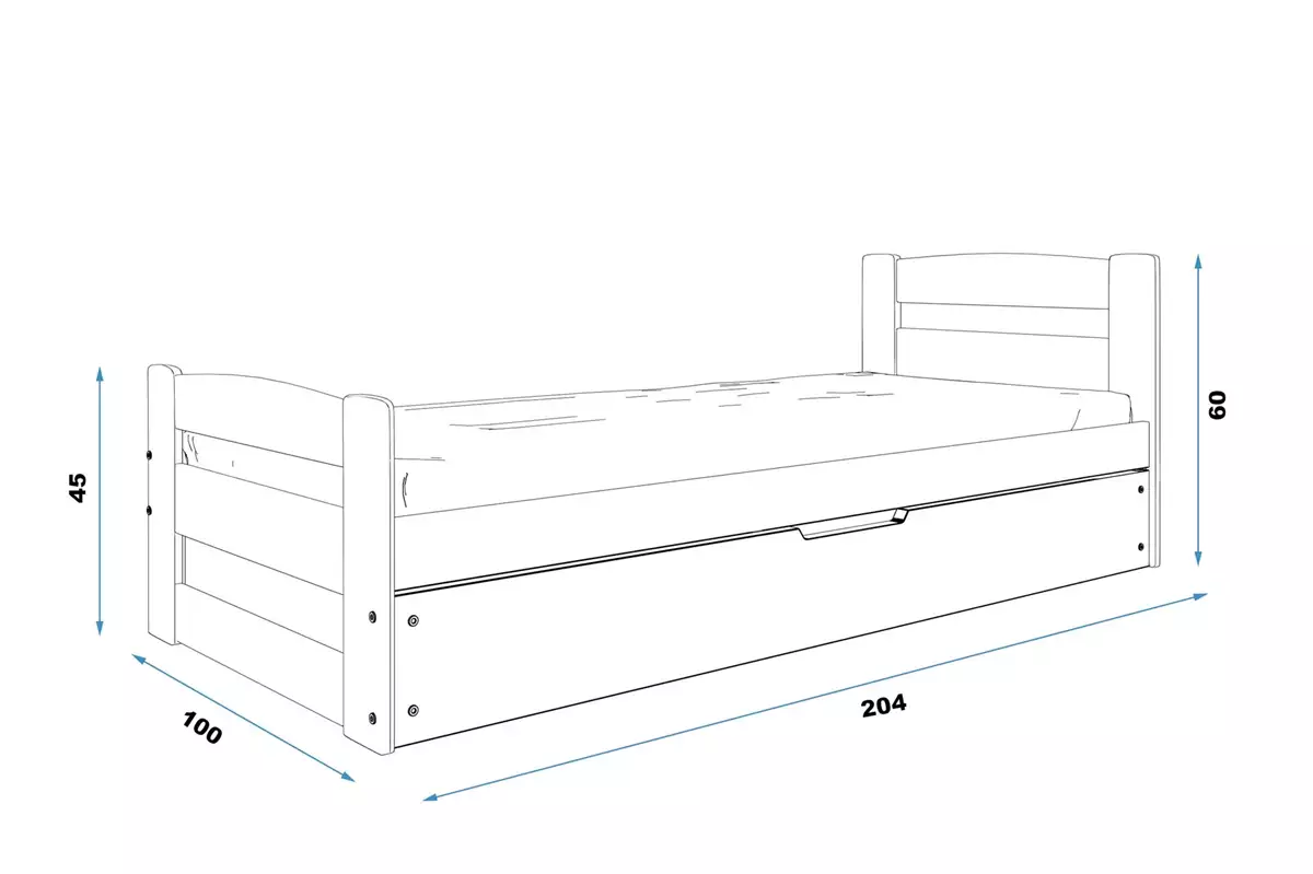 Abmessungen und Spezifikationen für Jugendbett Ernst, 90x200, mit Stauraum, weiß Abmessungen und Spezifikationen für Jugendbett Ernst, 90x200, mit Stauraum, weiß