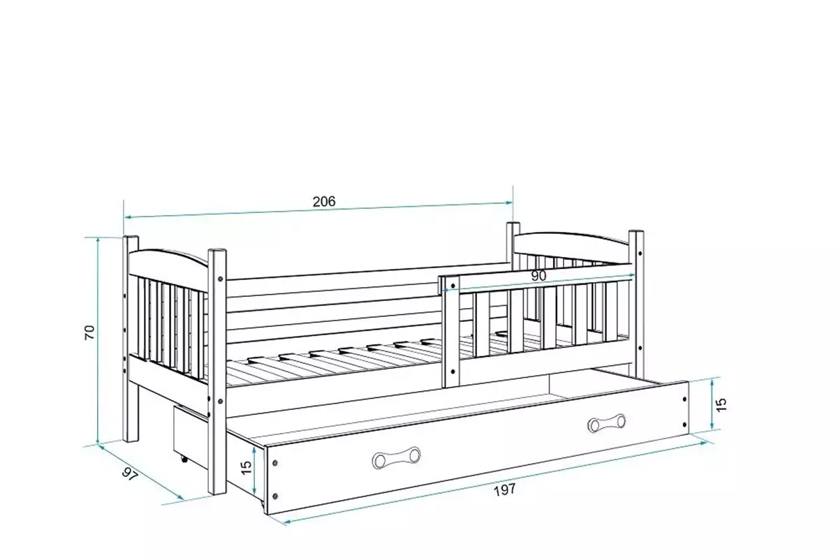 Abmessungen und Spezifikationen für Jugendbett Jakob, 90x200, mit Matratze und Schublade, weiß Abmessungen und Spezifikationen für Jugendbett Jakob, 90x200, mit Matratze und Schublade, weiß