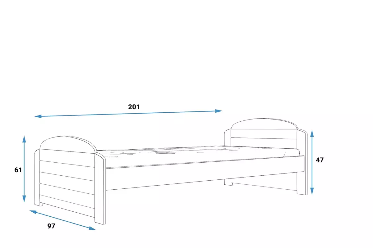 Abmessungen und Spezifikationen für Jugendbett Lilly, 90x200, grau Abmessungen und Spezifikationen für Jugendbett Lilly, 90x200, grau