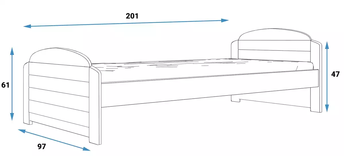 Abmessungen und Spezifikationen für Jugendbett Lilly, 90x200, mit Matratze, weiß