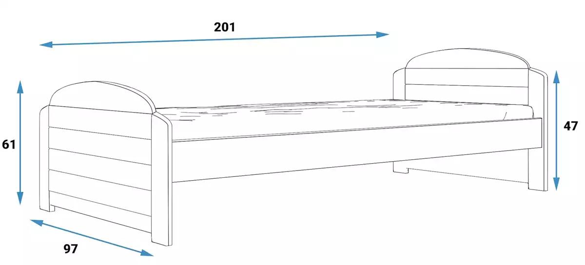 Abmessungen und Spezifikationen für Jugendbett Lilly, 90x200, weiß Abmessungen und Spezifikationen für Jugendbett Lilly, 90x200, weiß