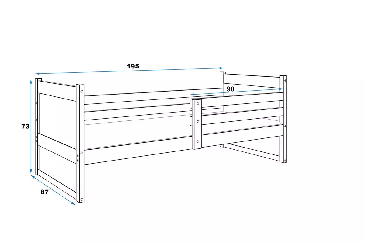 Abmessungen und Spezifikationen für Jugendbett Richard, 80x190, mit Matratze, weiß/grau Abmessungen und Spezifikationen für Jugendbett Richard, 80x190, mit Matratze, weiß/grau
