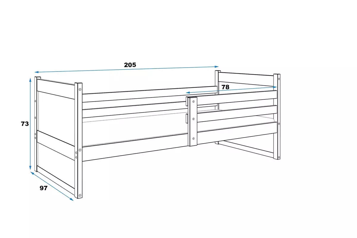 Abmessungen und Spezifikationen für Jugendbett Richard, 90x200, grau/grün Abmessungen und Spezifikationen für Jugendbett Richard, 90x200, grau/grün