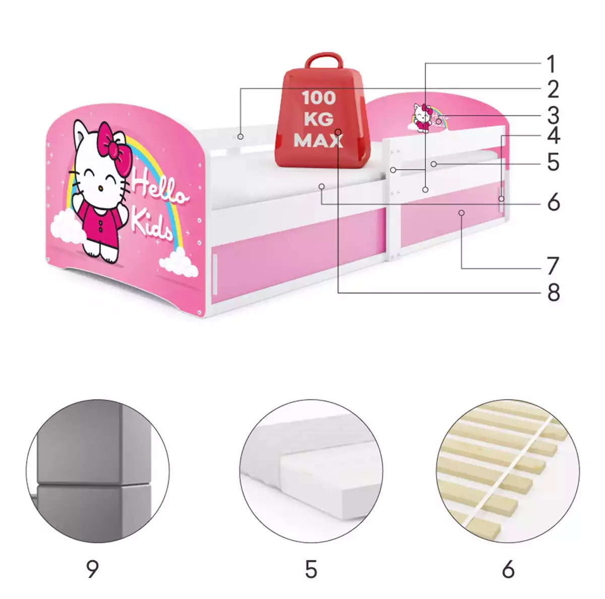 Komponenten für Kinderbett Lucas 1, 80x160, mit Stauraum, Hello Kids, weiß Komponenten für Kinderbett Lucas 1, 80x160, mit Stauraum, Hello Kids, weiß