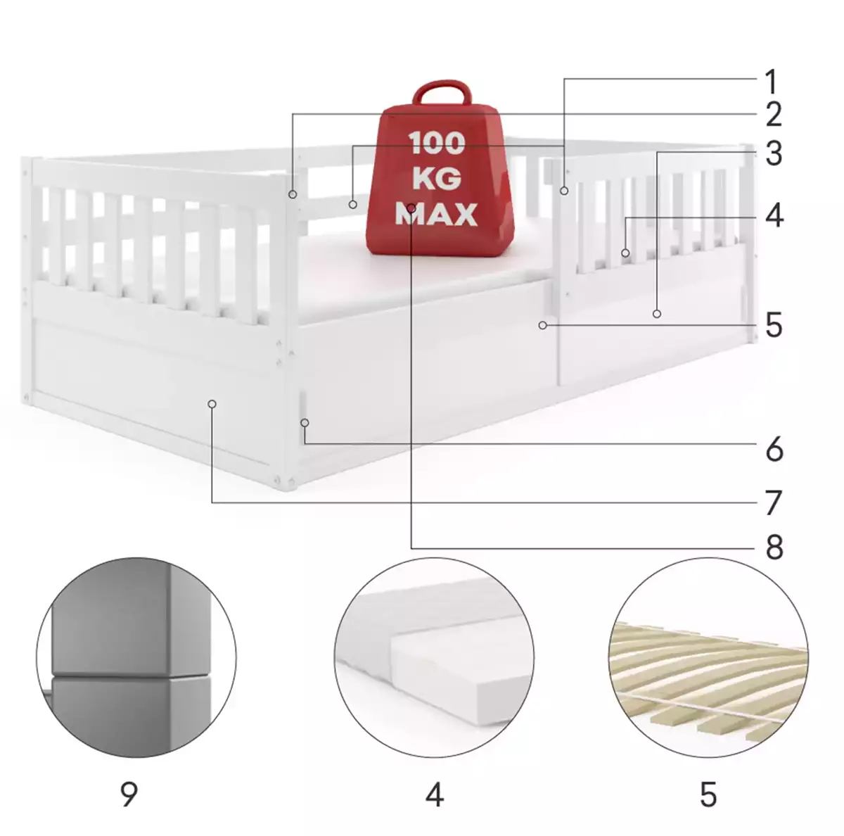 Komponenten für Kinderbett Smart, 80x160, mit Stauraum, weiß Komponenten für Kinderbett Smart, 80x160, mit Stauraum, weiß
