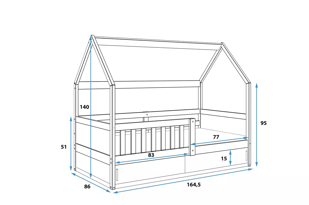 Abmessungen und Spezifikationen für Smart 2 Hausbett für Kinder, 80x160, mit Stauraum, naturholz Abmessungen und Spezifikationen für Smart 2 Hausbett für Kinder, 80x160, mit Stauraum, naturholz