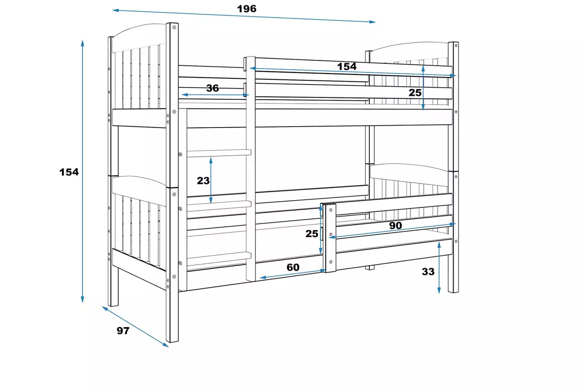 Abmessungen und Spezifikationen für Stockbett für Jugendliche Jakob, 90x190, mit Matratze, Kiefer Abmessungen und Spezifikationen für Stockbett für Jugendliche Jakob, 90x190, mit Matratze, Kiefer