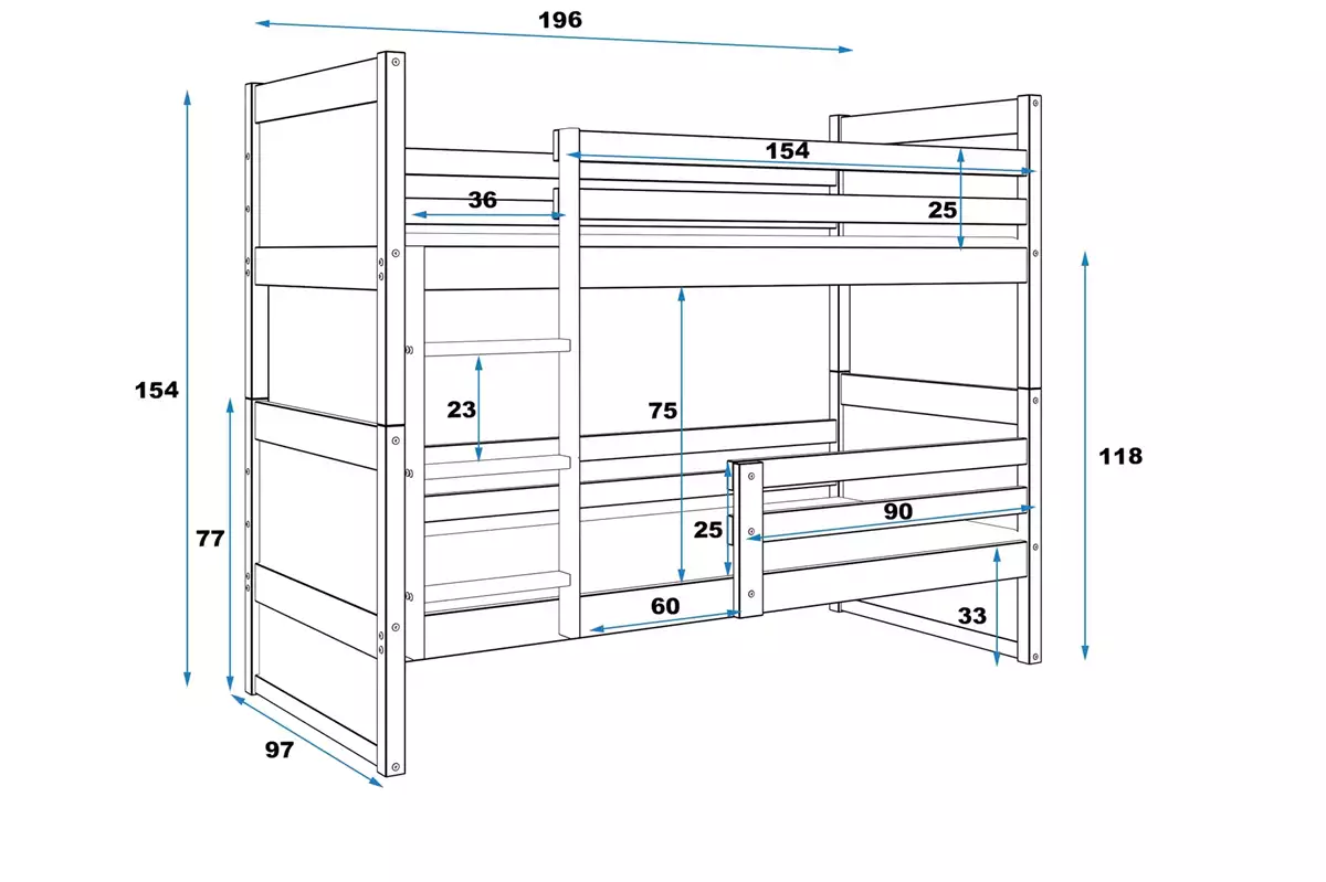 Abmessungen und Spezifikationen für Stockbett für Jugendliche Richard, 90x190, mit Matratze, Kiefer/rosa Abmessungen und Spezifikationen für Stockbett für Jugendliche Richard, 90x190, mit Matratze, Kiefer/rosa