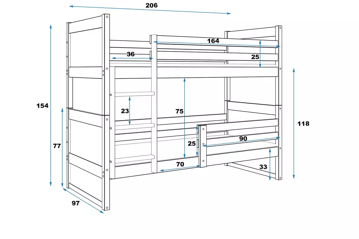 Abmessungen und Spezifikationen für Stockbett für Jugendliche Richard, 90x200, mit Matratze, weiß/rosa Abmessungen und Spezifikationen für Stockbett für Jugendliche Richard, 90x200, mit Matratze, weiß/rosa