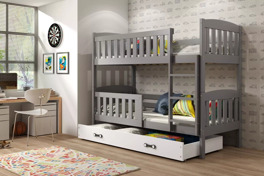 Stockbett für Jugendliche Jakob, 90x200, mit Schublade, grau/weiß