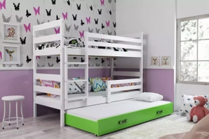 Etagenbett für drei Personen Erik, 90x200, mit Schublade, weiß/grün