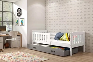 Kinderbett Jakob, 80x160, mit Matratze und Schublade, weiß/grau