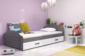 Jugendbett Lilly, 90x200, mit Matratze und Schublade, grau/weiß