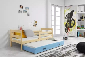 Ausziehbett für Jugendliche Erik, 90x190, mit Schublade, Kiefer/blau