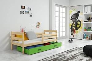 Jugendbett Erik, 80x190, mit Matratze und Schublade, Kiefer/grün