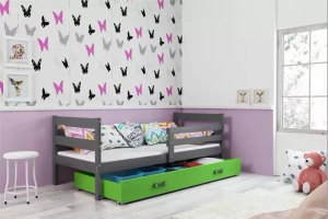 Jugendbett Erik, 90x190, mit Matratze und Schublade, grau/grün