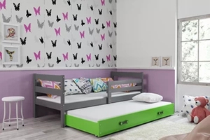 Ausziehbett für Jugendliche Erik, 80x190, mit Schublade, grau/grün