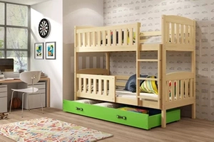 Stockbett für Jugendliche Jakob, 90x200, mit Schublade, Kiefer/grün