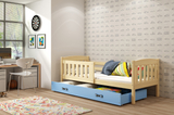 Kinderbett Jakob, 80x160, mit Schublade, Kiefer/blau