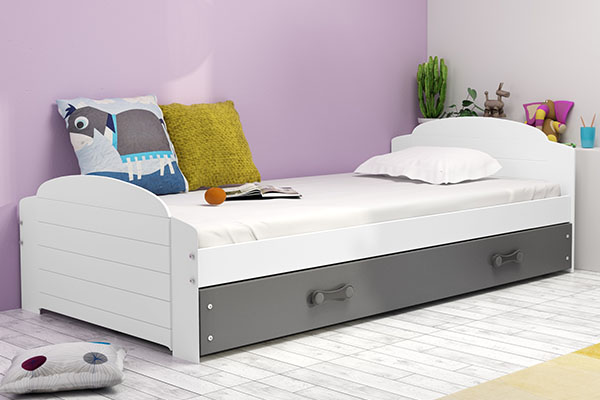 Jugendbett Lilly, 90x200, mit Schublade, weiß/grau