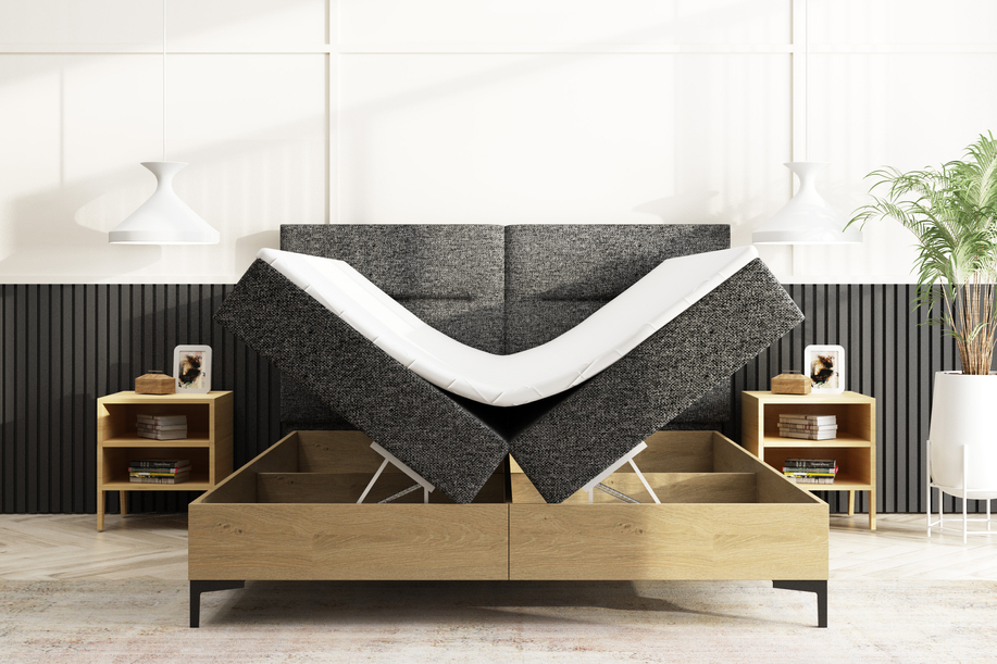 Boxspringbett 140x200 mit Stauraum und Matratzen aus Eiche Imperial
