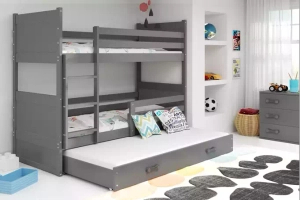 Etagenbett für drei Personen Richard, 90x190, mit Schublade, grau