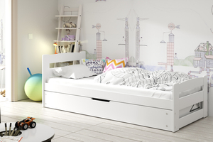 Jugendbett Ernst, 90x200, mit Matratze und Stauraum, weiß
