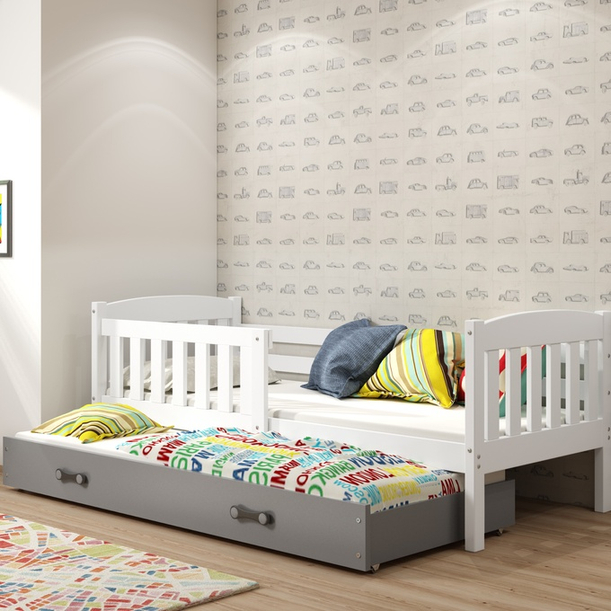 Ausziehbett für Jugendliche Jakob, 90x190, mit Schublade, weiß/grau