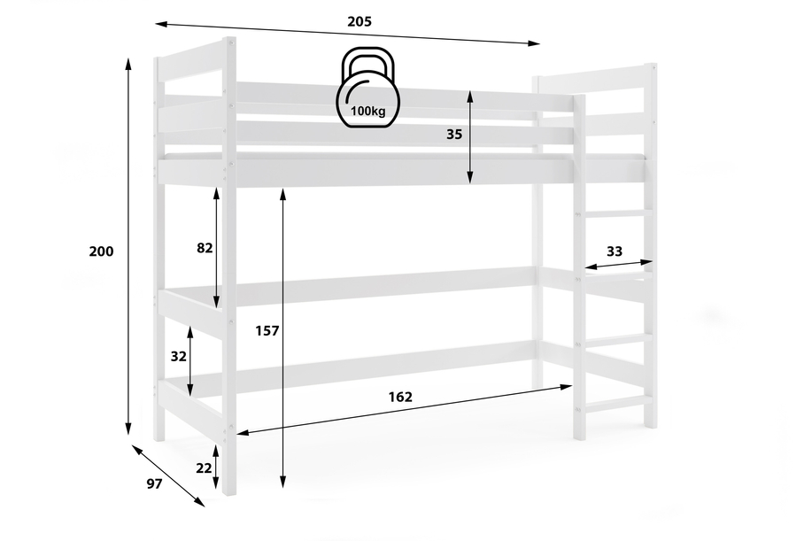 Jugend-Hochbett – weiß 90x200