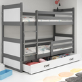 Stockbett für Jugendliche Richard, 90x200, mit Matratze und Schublade, grau/weiß