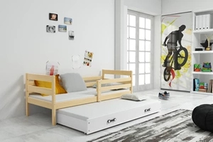 Ausziehbett für Jugendliche Erik, 80x190, mit Matratze und Schublade, Kiefer/weiß