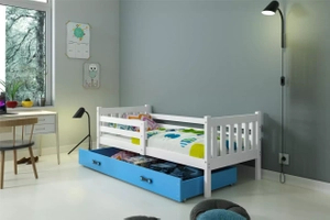 Jugendbett Lieb, 90x200, mit Matratze und Schublade, weiß/blau