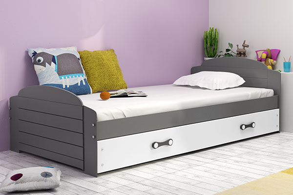 Jugendbett Lilly, 90x200, mit Schublade, grau/weiß