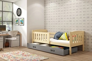 Kinderbett Jakob, 80x160, mit Schublade, Kiefer/grau