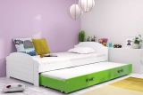 Ausziehbett für Jugendliche Lilly, 90x200, mit Matratze und Schublade, weiß/grün