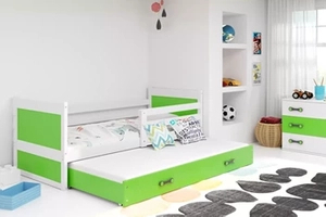 Ausziehbett für Jugendliche Richard, 90x200, mit Matratze und Schublade, weiß/grün
