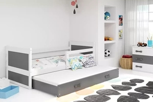 Ausziehbett für Jugendliche Richard, 80x190, mit Matratze und Schublade, weiß/grau