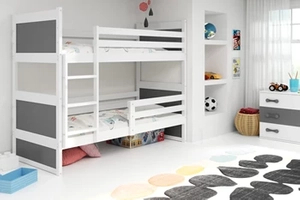 Stockbett für Jugendliche Richard, 90x200, mit Matratze, weiß/grau