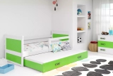 Ausziehbett für Jugendliche Richard, 90x200, mit Matratze und Schublade, weiß/grün