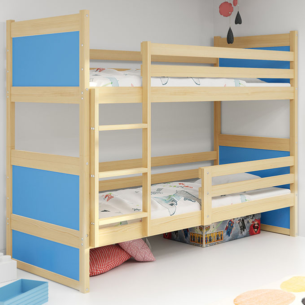 Stockbett für Jugendliche Richard, 90x200, mit Matratze, Kiefer/blau