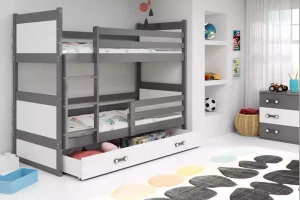 Stockbett für Jugendliche Richard, 90x190, mit Schublade, grau/weiß