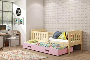 Ausziehbett für Jugendliche Jakob, 80x190, mit Matratze und Schublade, Kiefer/rosa